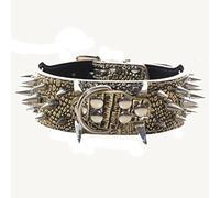 haoyueer Collar de perro tachonado con púas afiladas 2 pulgadas ancho elegante Cuero auténtico perro collar para perros medianos y grandes Pitbull,Labrador,Boxer Rottweiler Pastor alemán..., M, Marrón