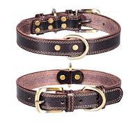haoyueer Collar de piel auténtica para cachorros, collares básicos para perros, collares ajustables para perros pequeños (S, marrón)