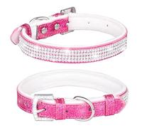 haoyueer Collar de piel brillante y deslumbrante para perro, gato, diamantes de imitación, collar de cristal y diamantes de imitación, para mascotas... (S, rosa intenso-1)