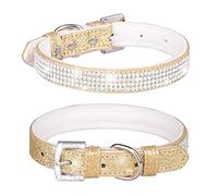 haoyueer Collar de piel brillante y deslumbrante para perro, gato, diamantes de imitación, collar de cristal y diamantes de imitación, para mascotas... (S, dorado-1)