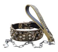 Haoyueer - Collar de piel con tachuelas para perro de 5 cm de ancho + correa para cadena para perro, resistente, ajuste grande, para razas, grandes, grandes, grandes, Husky Mastiff Terrier