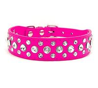 haoyueer Collar de piel sintética con diamantes de imitación para mascotas, perros, gatos, cachorros, S, M, L, XL (XL, rosa intenso)