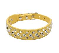 haoyueer Collar de piel sintética con diamantes de imitación para mascotas, perros, gatos, cachorros, S, M, L, XL (L, amarillo)