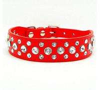 haoyueer Collar de piel sintética con diamantes de imitación para mascotas, perros, gatos, cachorros, S, M, L, XL (XL, rojo)