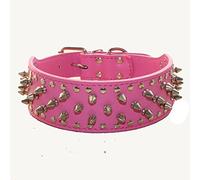 Haoyueer Collar de piel sintética con tachuelas para perros medianos y grandes, pit bull, mastín, bully boxer, rosa intenso, XL