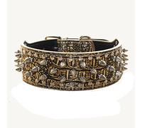 Haoyueer Collar de piel sintética con tachuelas para perros medianos y grandes, pit bull, mastín, bully boxer, (marrón dorado, M)