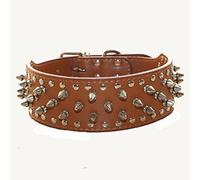 haoyueer Collar de piel sintética con tachuelas para perros medianos y grandes, pit bull, mastín, bully boxer, marrón claro, XL)