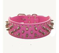 Haoyueer Collar de piel sintética con tachuelas para perros medianos y grandes, pit bull, mastín, bully boxer, rosa intenso, L