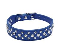 haoyueer - Collar para mascotas con cristales de imitación, piel sintética con diamantes, para perros, gatos y cachorros, tallas S M L XL (M, Azul Oscuro)