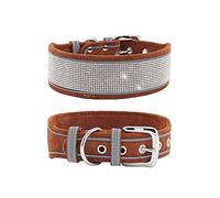 haoyueer Collar para perro con diamantes de imitación, de ante suave reflectante y brillante, para perros medianos y grandes (M: 38-48 cm, marrón)