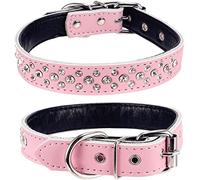 Haoyueer Collar para perros con piedras de strass, ajustable, brillantes remaches de cristal, cuero genuino, collar para mascotas para perros pequeños y medianos (L, Rosa)