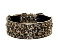 haoyueer Collar unisex de cuero con tachuelas para perro Pitbull Doberman Tamaños M L (L, marrón dorado)