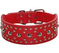 Haoyueer Collar Unisex de Cuero con Tachuelas para Perro, tamaño Mediano y Grande, para Pitbull Doberman, Tallas M L (Rojo, L)