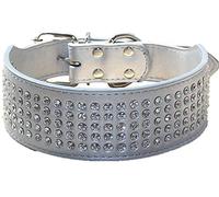 haoyueer Collares para perros de 5 cm de ancho y 5 filas de diamantes de cristal brillantes deslumbrantes y elegantes de piel sintética para perros medianos y grandes