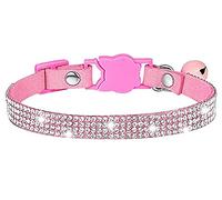 haoyueer Collares para perros y gatos con diamantes de imitación y campana, collares para cachorros con terciopelo suave de cristal, collar de joyería para niñas (rosa)
