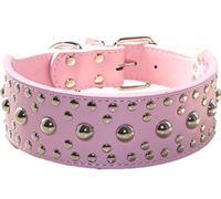haoyueer Collares unisex de cuero con tachuelas para perro, tamaño mediano y grande, para Pitbull Doberman tallas M L (L, rosa)