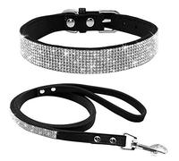 haoyueer Conjunto combinado de correa de perro con collar de perro y perro con diamantes de imitación de cuero suave deslumbrante deslumbrante de gamuza (L, negro)