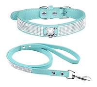 haoyueer Juego de correa de cuero de gamuza suave y deslumbrante, con diamantes de imitación, con joyas de cristal, para mascota, gato, perro, cachorro, collar de perro