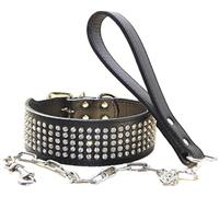 haoyueer - Juego de correa de piel de 5 cm de ancho con diamantes de imitación de cristal, para perro, para Pitbull, Bulldog, Doberman