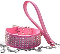 haoyueer - Juego de correa de piel de 5 cm de ancho con diamantes de imitación de cristal, para perro, para Pitbull, Bulldog, Doberman