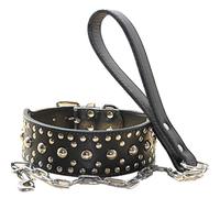 haoyueer - Juego de correa de piel para perro, 5 cm de ancho, para mascotas, tamaño mediano y grande, para Pitbull Husky Mastiff Terrier