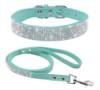 haoyueer Lindo Deslumbrante y Elegante Elegante de Gamuza Suave de Cuero con Diamantes de Imitaci de Cristal Jeweled Pet Cat Dog Dog Collar de Perro Correa Combo Set