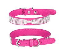 haoyueer Lindo Deslumbrante y Elegante Elegante de Gamuza Suave de Cuero con Diamantes de Imitaci de Cristal Jeweled Pet Cat Dog Dog Collar de Perro Correa Combo Set