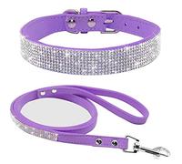 haoyueer Lindo Deslumbrante y Elegante Elegante de Gamuza Suave de Cuero con Diamantes de Imitaci de Cristal Jeweled Pet Cat Dog Dog Collar de Perro Correa Combo Set