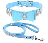 haoyueer Lindo Deslumbrante y Elegante Elegante de Gamuza Suave de Cuero con Diamantes de Imitaci de Cristal Jeweled Pet Cat Dog Dog Collar de Perro Correa Combo Set
