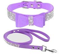 haoyueer Lindo Deslumbrante y Elegante Elegante de Gamuza Suave de Cuero con Diamantes de Imitaci de Cristal Jeweled Pet Cat Dog Dog Collar de Perro Correa Combo Set