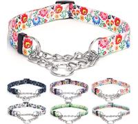 haoyueer Martingale - Collar para perro, cadena de acero inoxidable, collar de entrenamiento sin tirones con diseño de flores para perros grandes, medianos y pequeños (M, blanco)