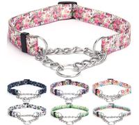 haoyueer Martingale - Collar para perro, cadena de acero inoxidable, collar de entrenamiento sin tirones con diseño de flores para perros grandes, medianos y pequeños (XL, peonía)