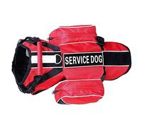 Haoyueer Mochila para perro de servicio con arnés extraíble con parches de etiqueta (L se adapta a circunferencia de 66 a 78 cm, rojo)