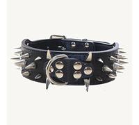 haoyueer Sharp - Collar de perro con tachuelas y pinchos de 2 pulgadas de ancho, elegantes collares de cuero para perros medianos y grandes, Pitbull y Labrador, Boxer Rottweiler Pastor alemán (negro,