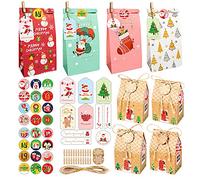 Haoyull 24 juegos de cajas de regalo de Navidad, ideales para preparar aperitivos cuando los niños van a la escuela para fiestas de cumpleaños, seguras de usar, bolsas de dulces de Navidad