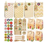 Haoyull 24 juegos de cajas de regalo de Navidad, ideales para preparar aperitivos cuando los niños van a la escuela para fiestas de cumpleaños, seguras de usar, bolsas de dulces de Navidad