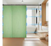 Haoyunll Cortina de Ducha Magnética Plegable Impermeable y Antimoho, Cortinas de Ducha de Tela Plisada, Resistentes y Lavables para Baño, 340g/m², Verde Manzana, 130x200cm
