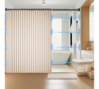Haoyunll Cortina de Ducha Magnética Plegable Impermeable y Antimoho, Cortinas de Ducha de Tela Plisada, Resistentes y Lavables para Baño, 340g/m², Beige, 150x200cm