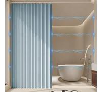 Haoyunll Cortina de Ducha Plegable Impermeable y Antimoho con Gancho, Cortina de Ducha de Tela Gruesa, Cortinas de Ducha Magnéticas Tipo Acordeón para Baño, 280g/m², Azul Claro, 130x200cm