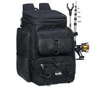 Hap Tim 42L Angel mochila con 2 varilla titular multi-bolsillo grande bolsillo de pesca equipamiento accesorios con separador extraíble Día del Padre Navidad regalos de los hombres (FB-2308-BK-EU)