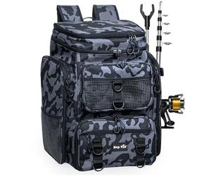 Hap Tim 42L Angel Mochila con 2 Varilla Titular Multi-Bolsillo Grande Bolsillo de Pesca Equipamiento Accesorios con Separador extraíble Día del Padre Navidad Regalos de los Hombres (FB-2308-CM-EU)