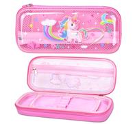 Hap Tim Estuche de lápices de unicornio rosa para niñas, bonito estuche transparente para guardería y escuela (PA-UC)