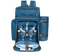 Hap Tim Mochila de Picnic para 2 Personas con Compartimento Aislado a Prueba de Fugas, Soporte para Vino, Manta de Forro Polar, Juego de Cubiertos, Azul (36083-BL2)