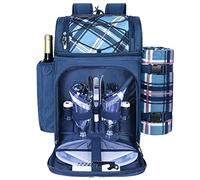 HAP Tim Mochila de Picnic para 2 Personas con Compartimento refrigerador Aislado a Prueba de Fugas, Soporte para Vino, Manta de Forro Polar, Juego de Cubiertos, Playa y Camping