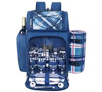 Hap Tim Mochila de Picnic para 4 Personas con Manta, Compartimento Enfriador Aislado a Prueba de Fugas, Soporte para Vino, Juego de Cubiertos, (36079-BL)