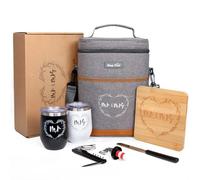 Hap Tim Regalos de boda para parejas, regalos de despedida de soltera, regalos de compromiso para recién casados, regalos de Mr and Mrs - Bolsa térmica de vino con vasos, queso de bambú Borad