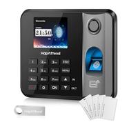 HapAttend Control horario empleados, Español Reloj de fichar con Huella Dactilar, RFID Tarjetas, H1 Maquina de fichar empleados de hasta 3000 usuarios sin conexión Internet Negro Escáner
