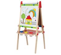 Hape All-in-1 Easel , Award-Winning Double-Sided Kids Standing Easel Adjustable Height Stand with Paper Roll, Chalkboard, Whiteboard, Magnets and 3 Paint Pots