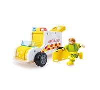 Hape Ambulancia de Juguete de Madera con Camilla y Figura de Rescatista, Vehículo de Emergencia para Juego de Imitación, Niños de 3 Años en Adelante