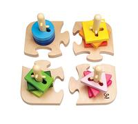 Hape Apilables Puzzle - Rompecabezas de Madera Apilables para Niñas y Niños Pequeños, Juguete Apilable con Diferentes Formas, Rompecabezas con Clavijas y Colores Vivos